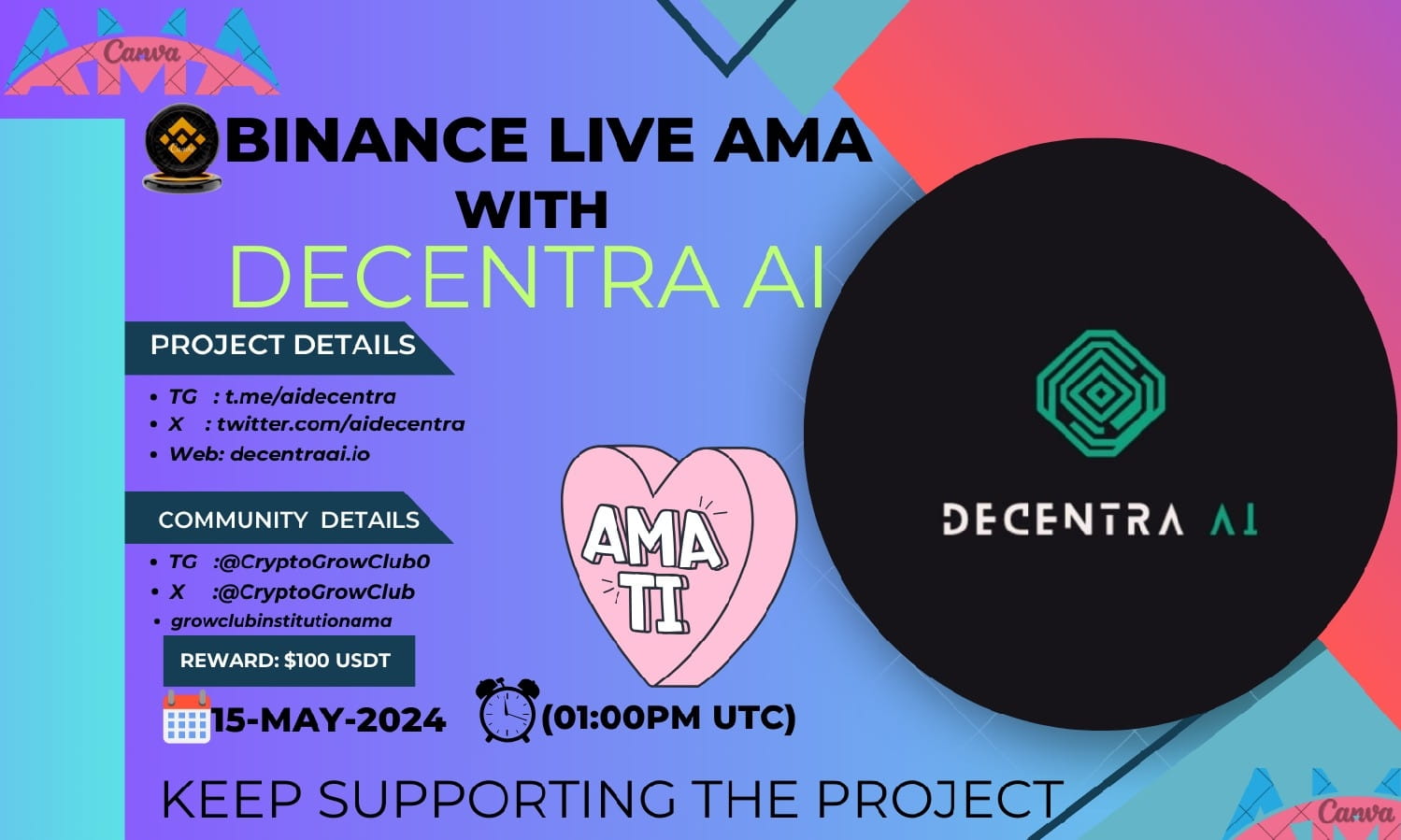 Grow Club institution with decentra ai| $100 USDT Giveaways 