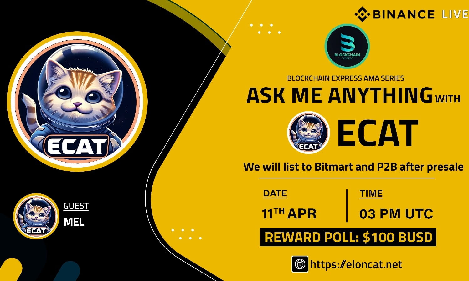 ₿lockchain Express will be hosting an AMA session with" ECAT "