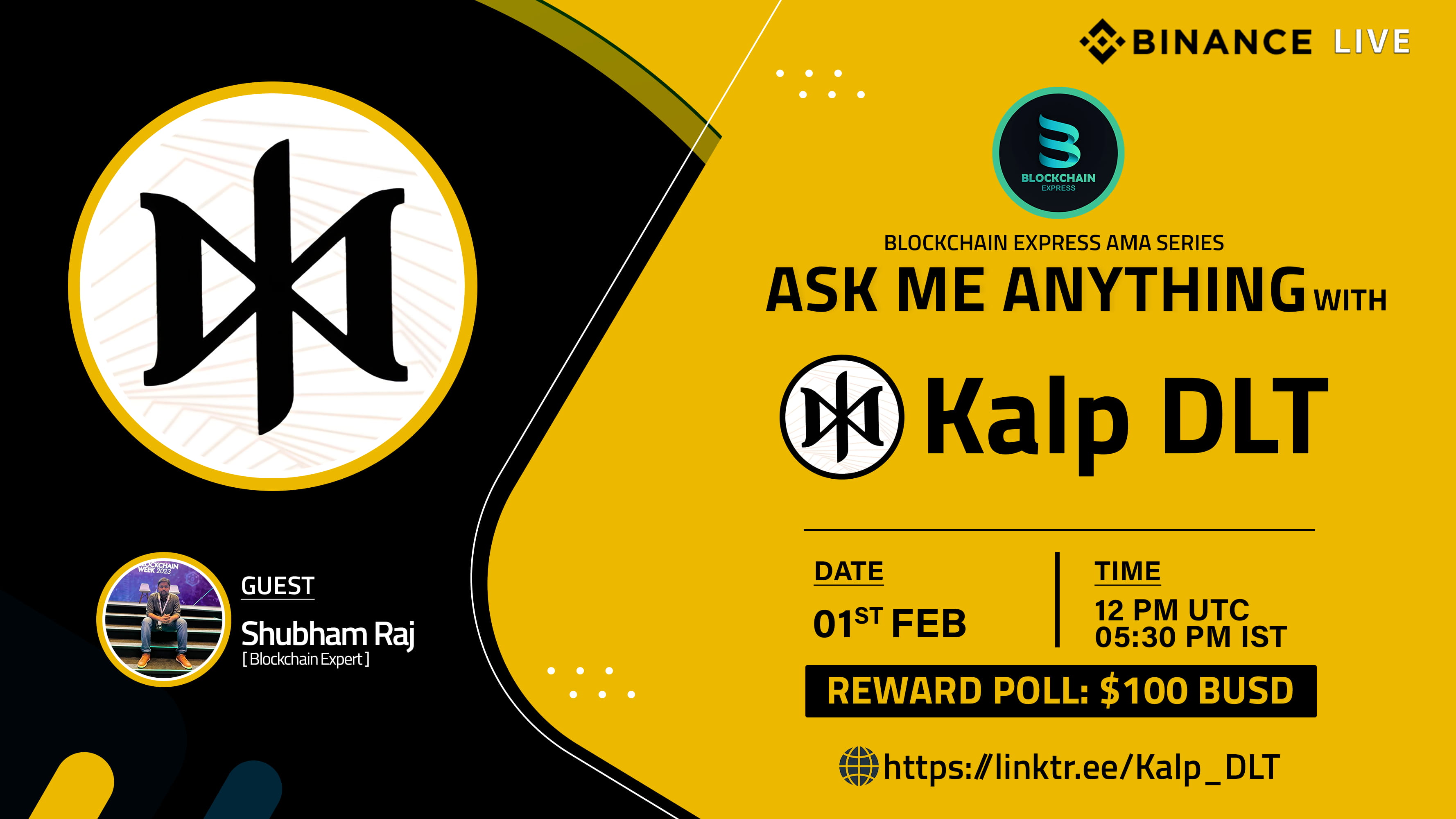 ₿lockchain Express will be hosting an AMA session with" Kalp DLT"