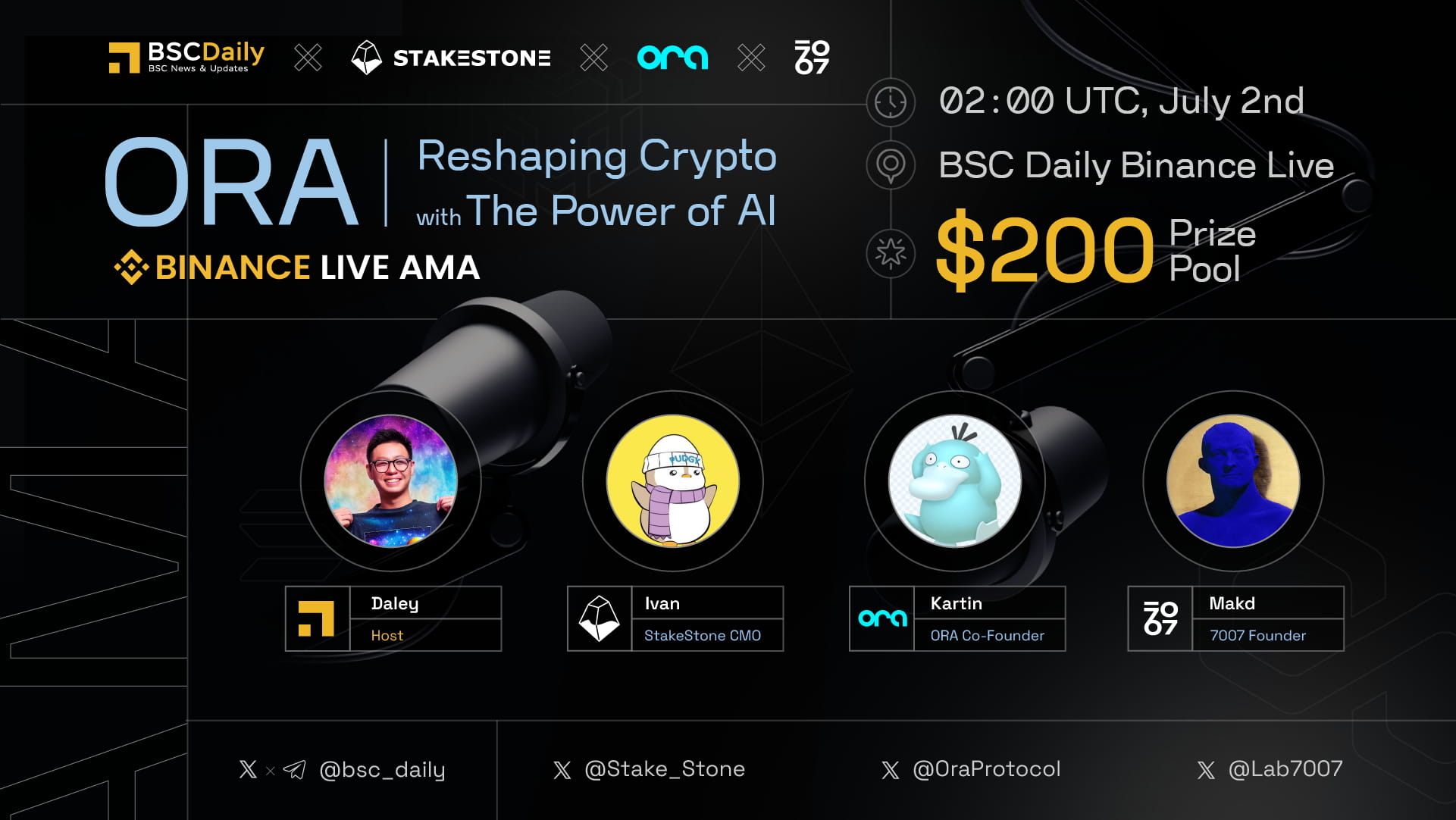 ORA + StakeStone + 7007  BSC AMA Recap