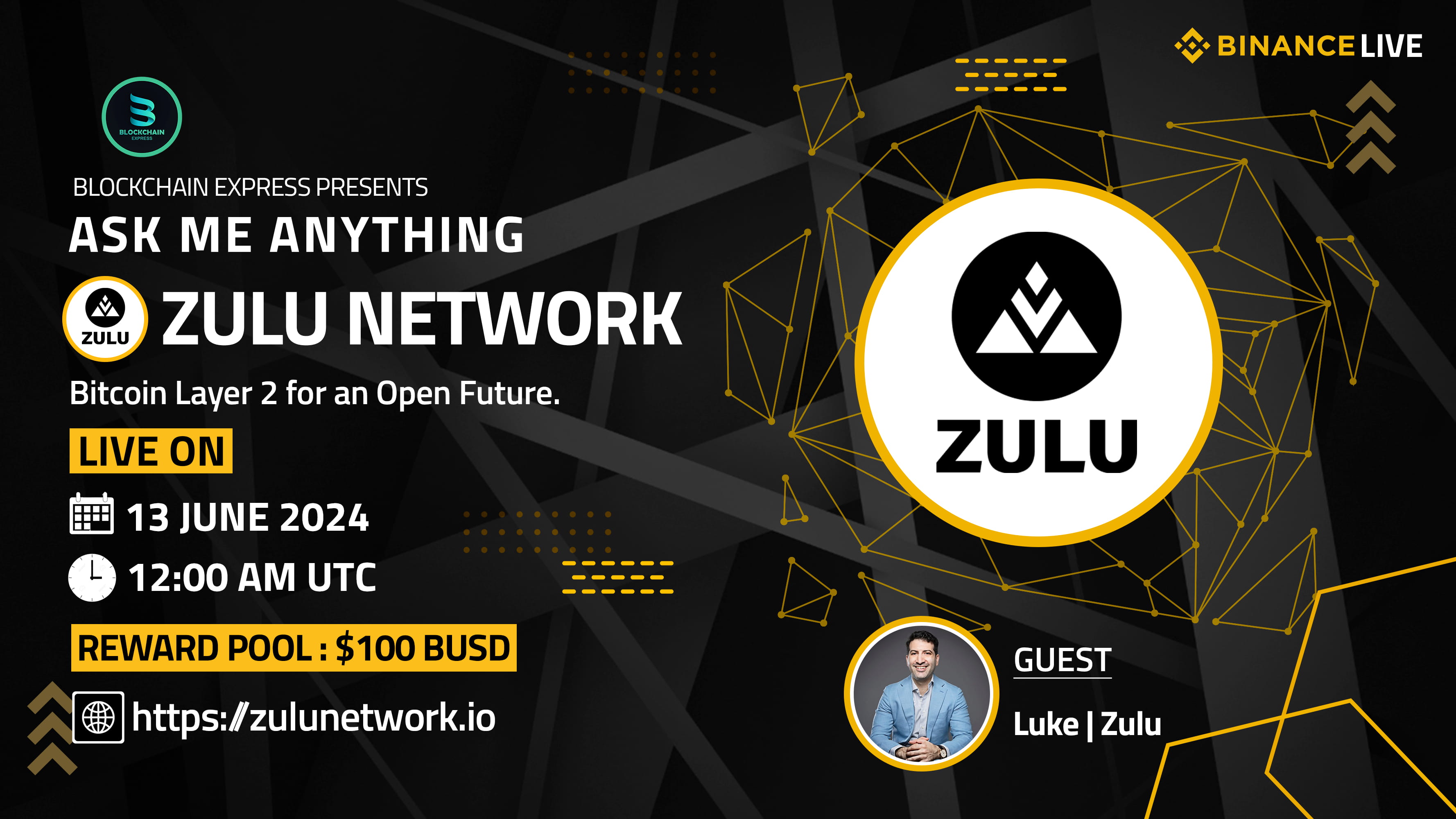 ₿lockchain Express will be hosting an AMA session with" Zulu Network "