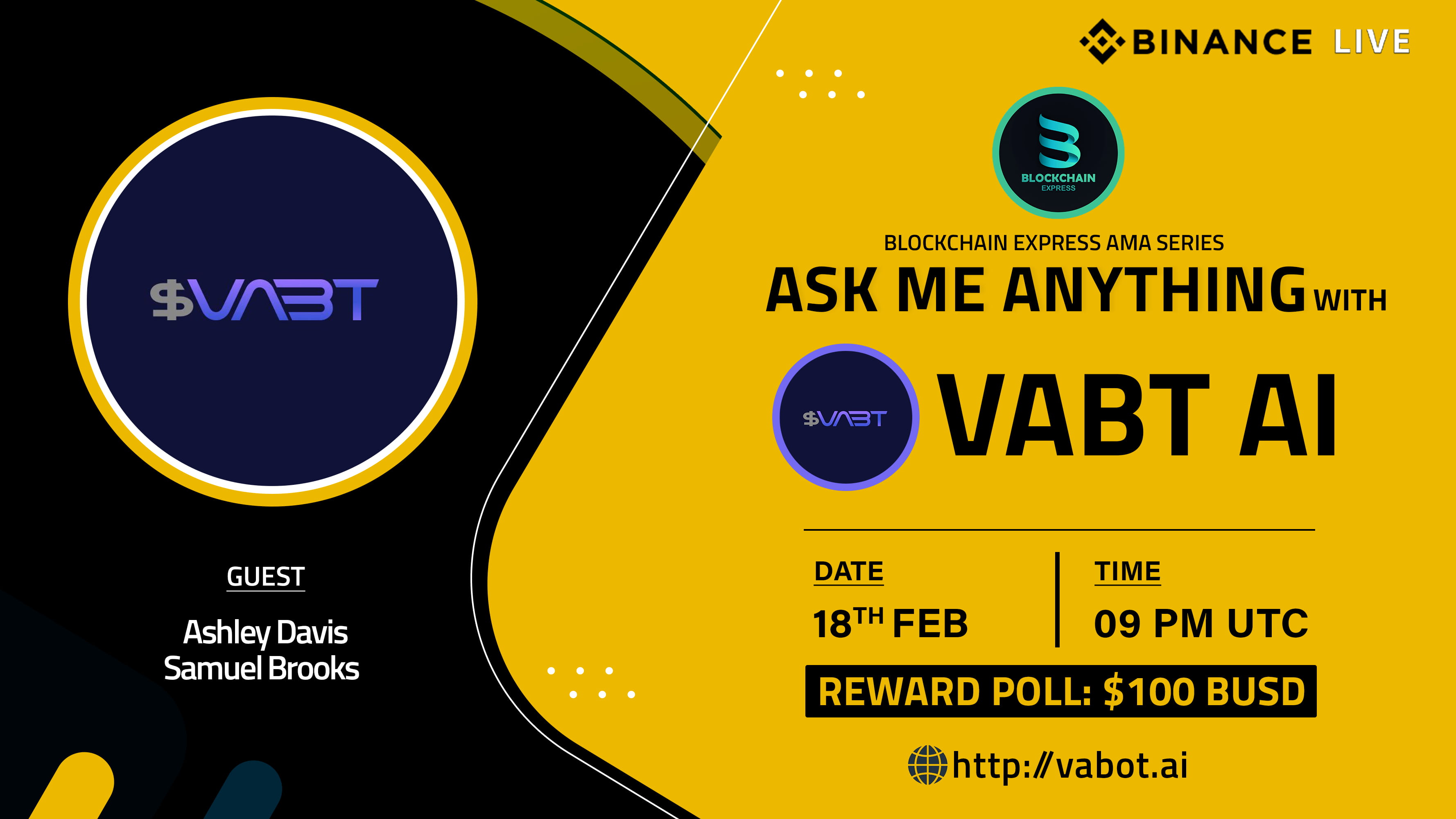 ₿lockchain Express will be hosting an session with" Vabt AI "
