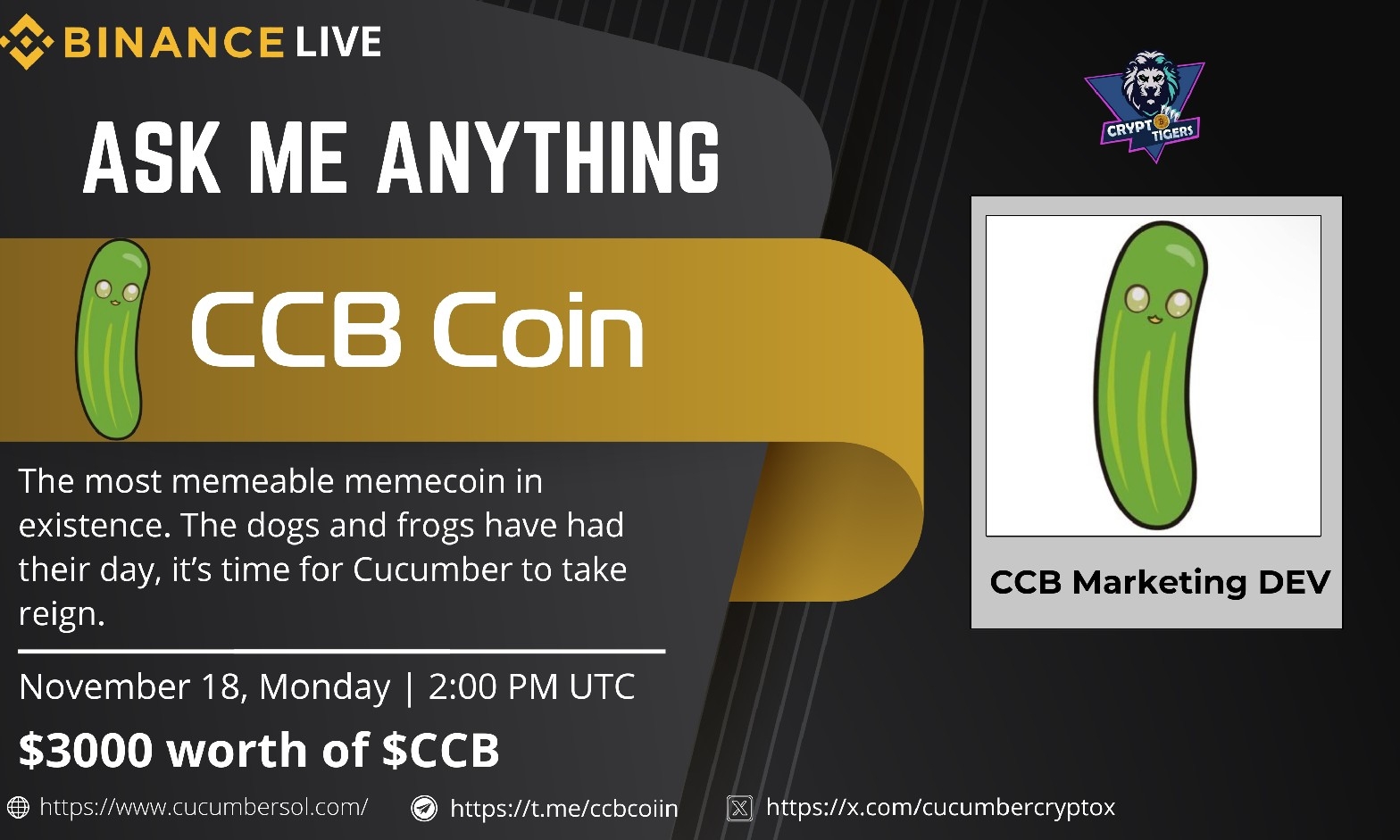 Crypto Tigers AMA with CCB Coin | $3k of $CCB