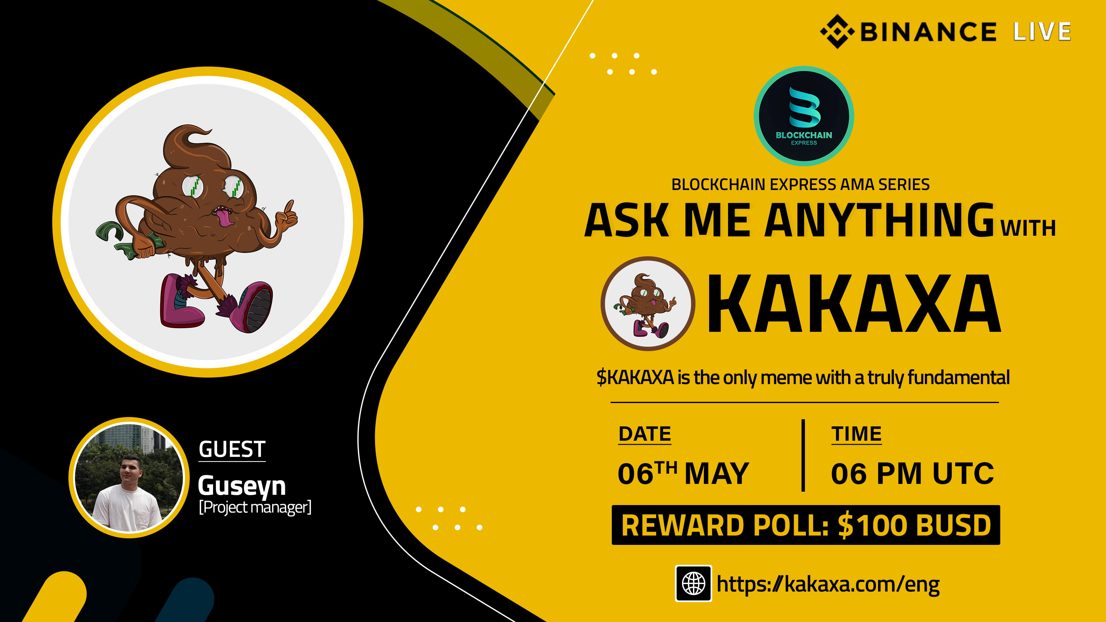 ₿lockchain Express will be hosting an AMA session with" Kakaxa "