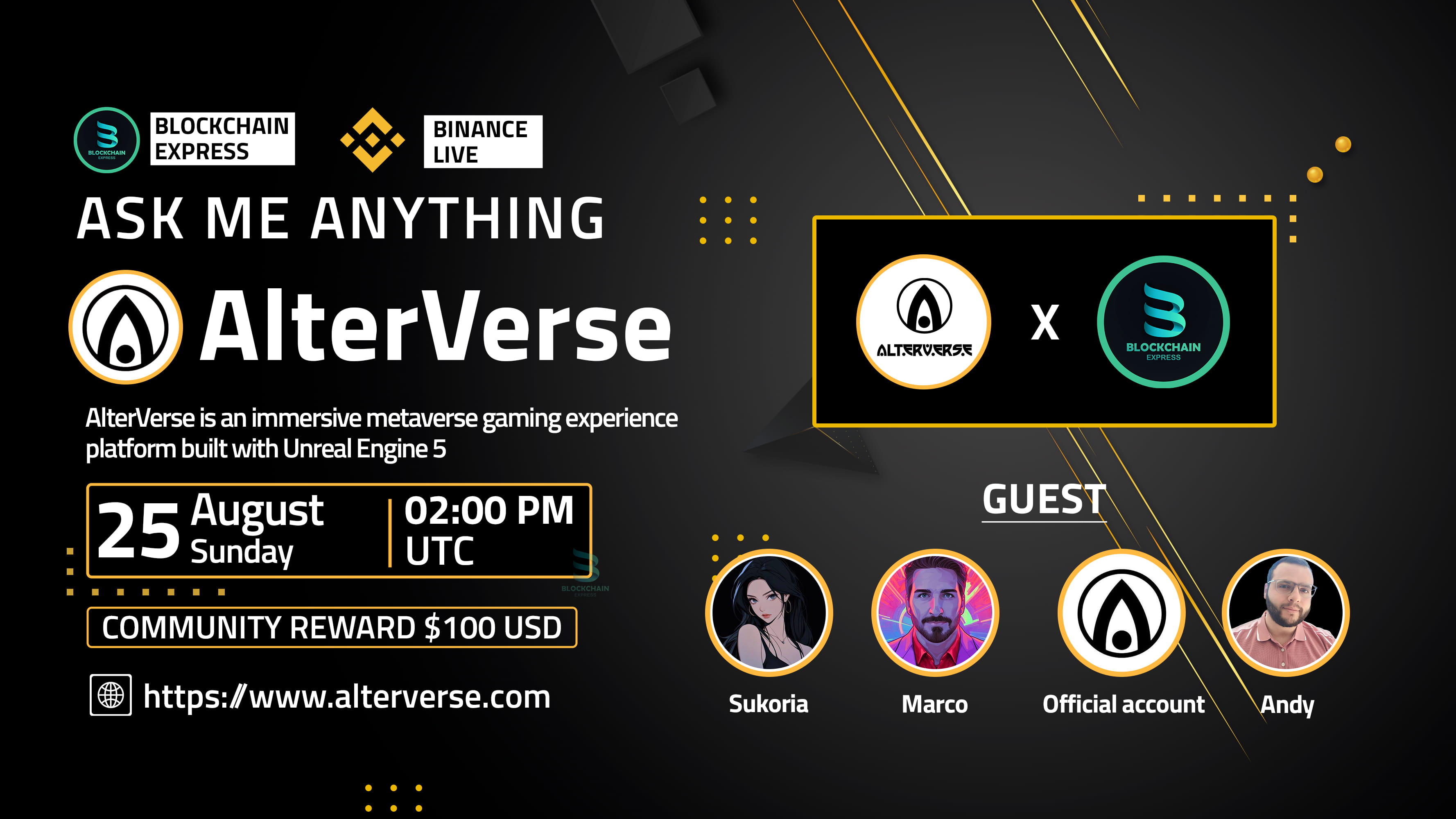 ₿lockchain Express will be hosting an AMA session with" AlterVerse "