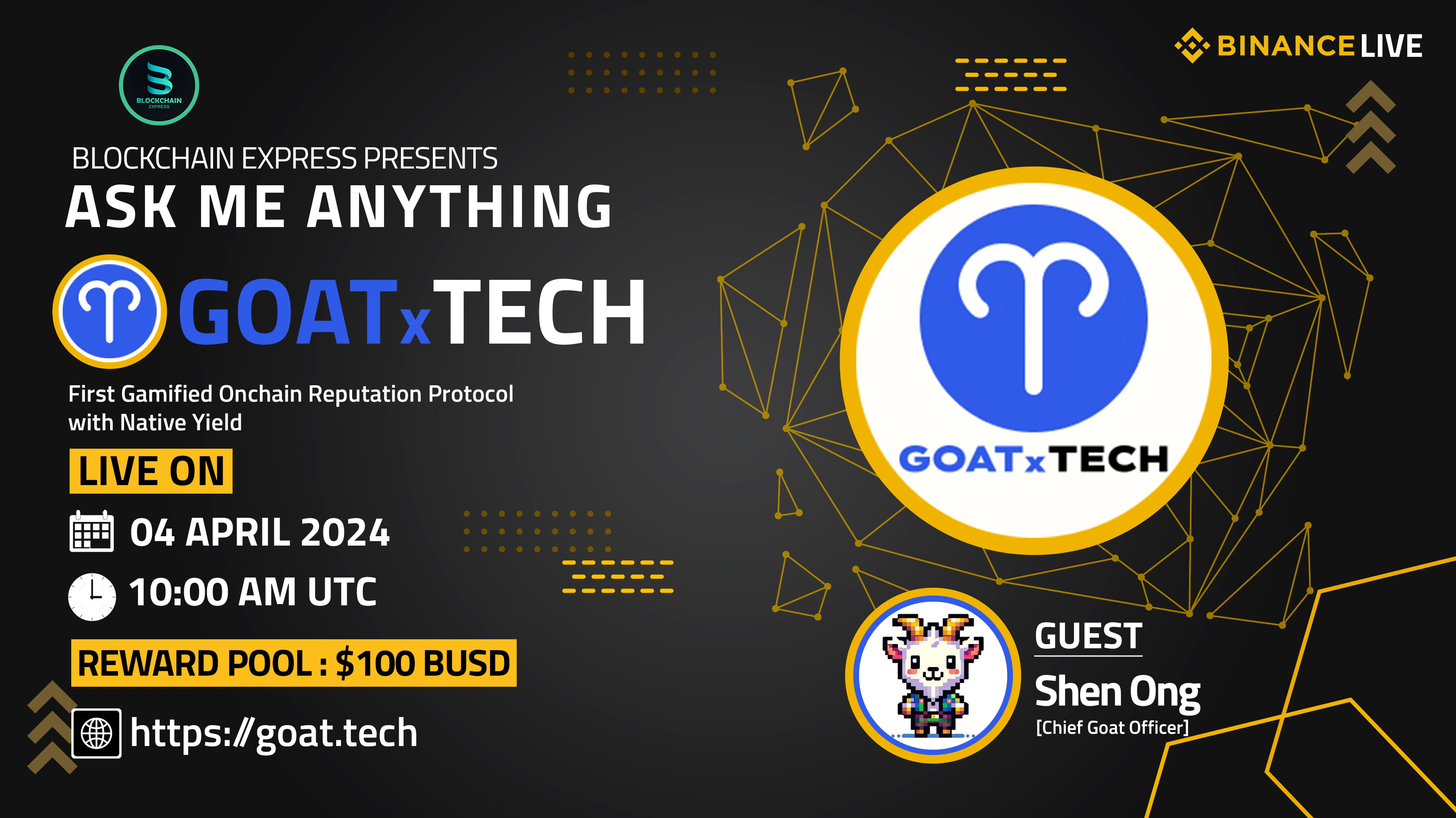 ₿lockchain Express will be hosting an AMA session with" Goat.Tech "