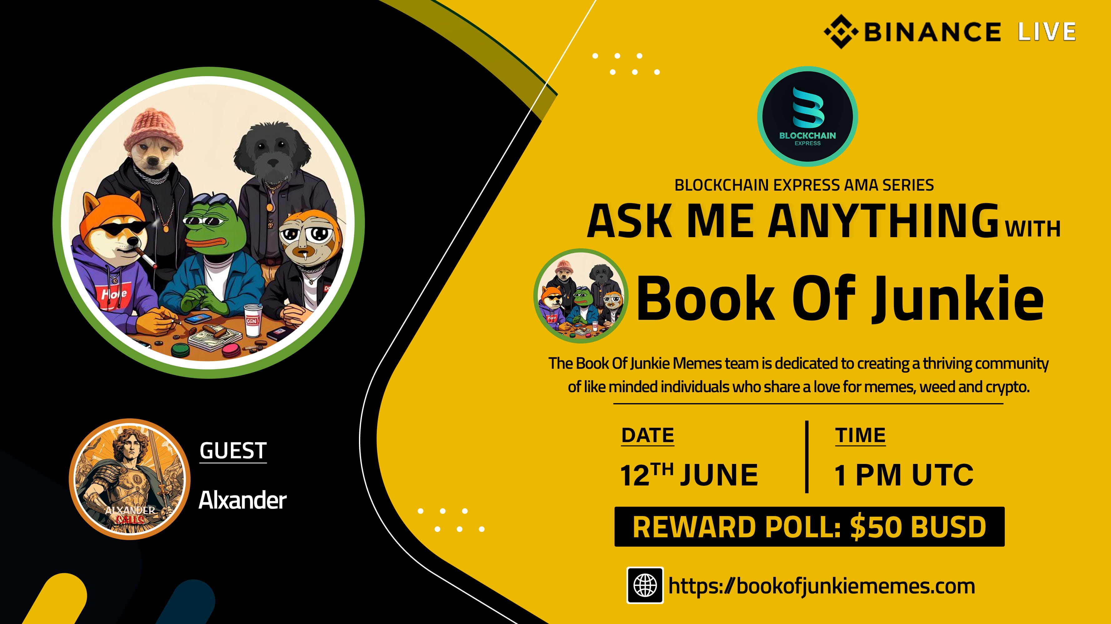 ₿lockchain Express will be hosting an AMA session with" Book Of Junkie "