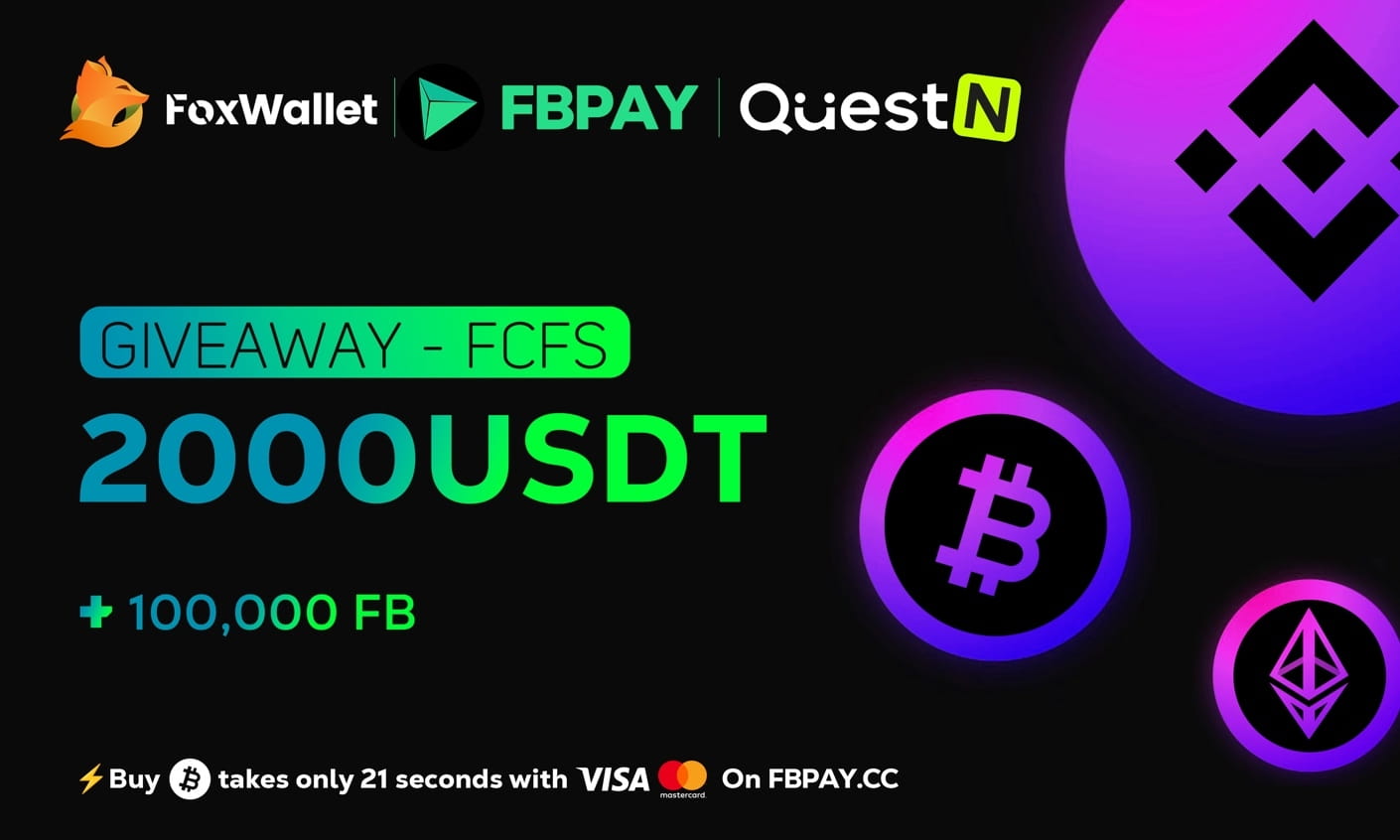 $2000 USDT + 100,000 $FB Giveaway！