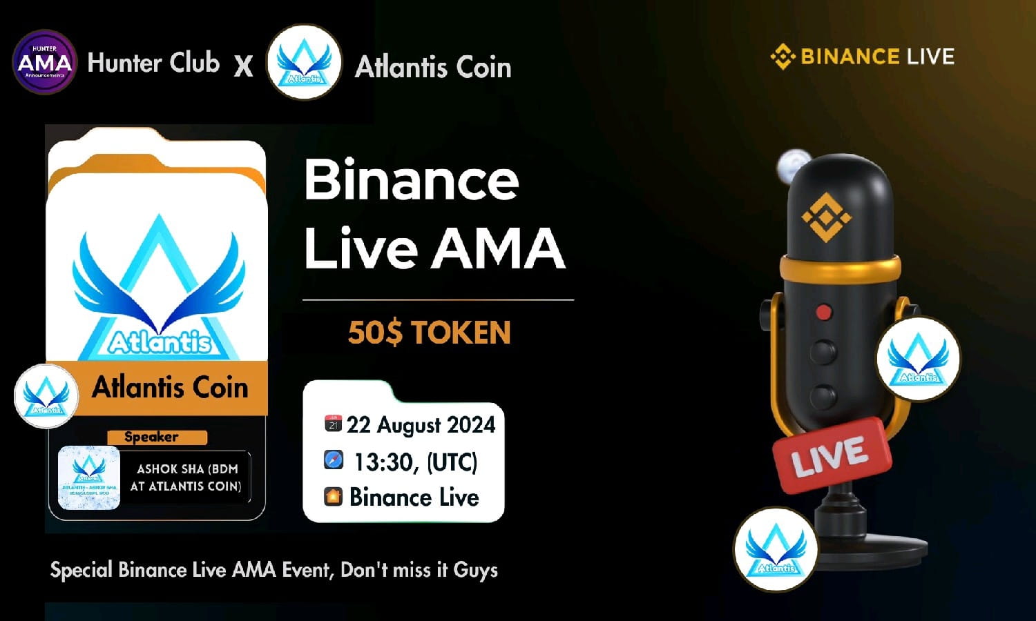 Hunter Club Special AMA With "Atlantis Coin" || Reward : 50$ Token