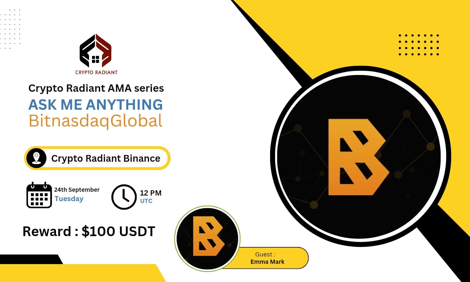 AMA - Crypto Radiant <> BitnasdaqGlobal | $100 USDT Reward 