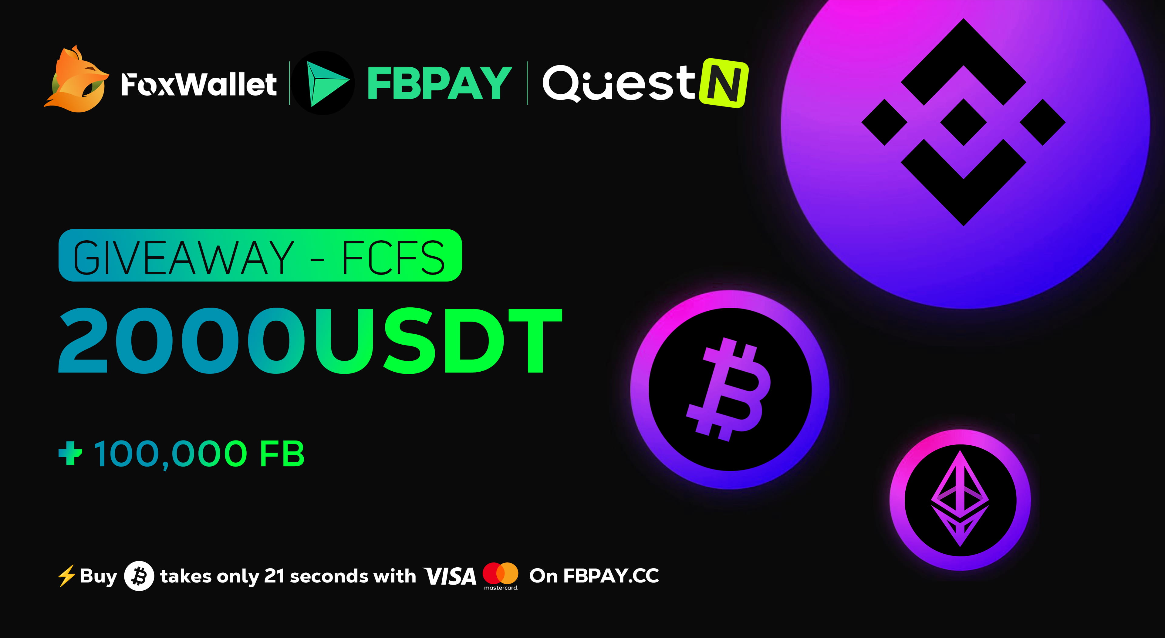 FoxWallet X FBPay $2000 USDT + 100,000 $FB Giveaway！