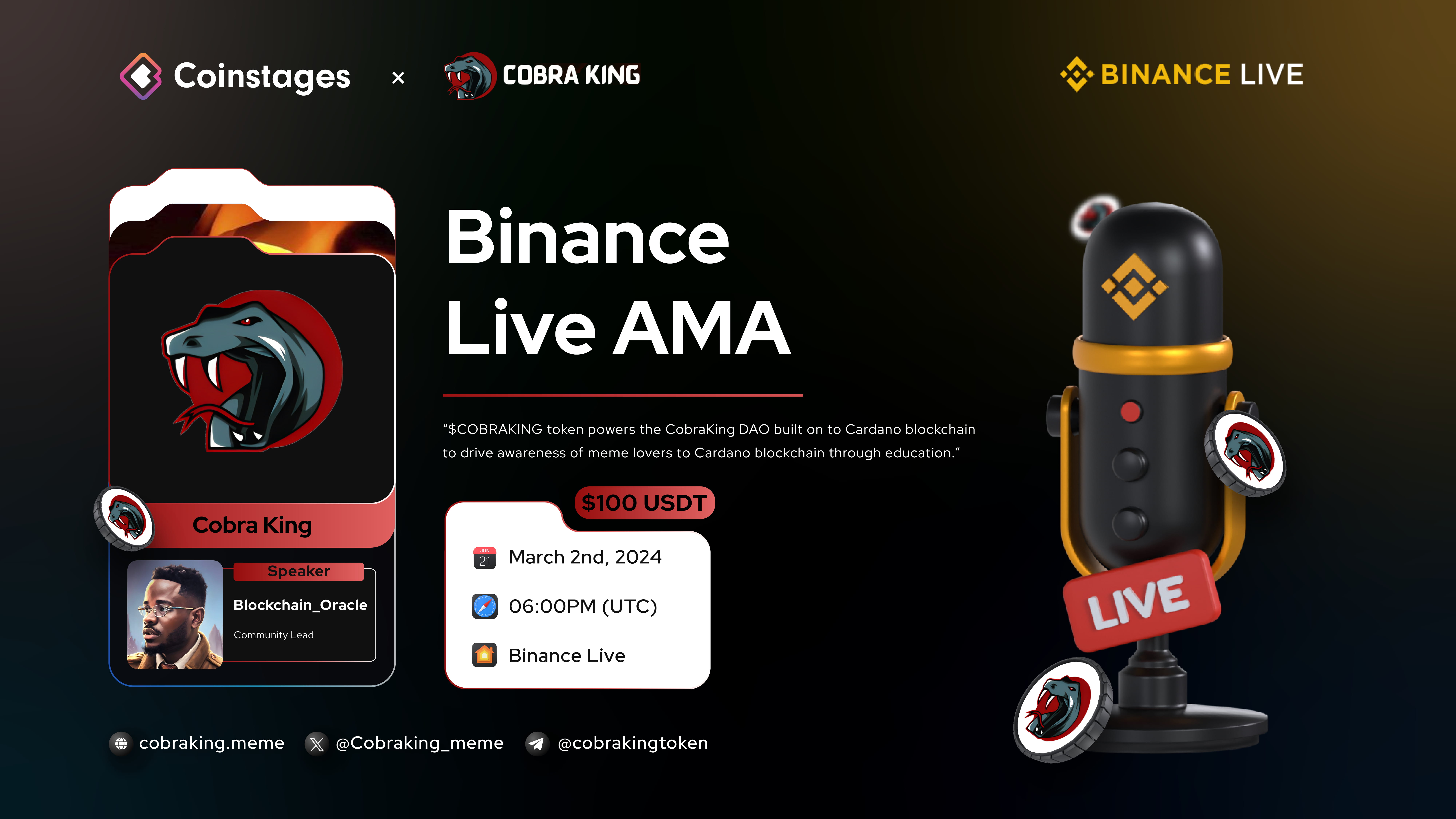 Coinstages Live AMA: Featuring Cobraking Token