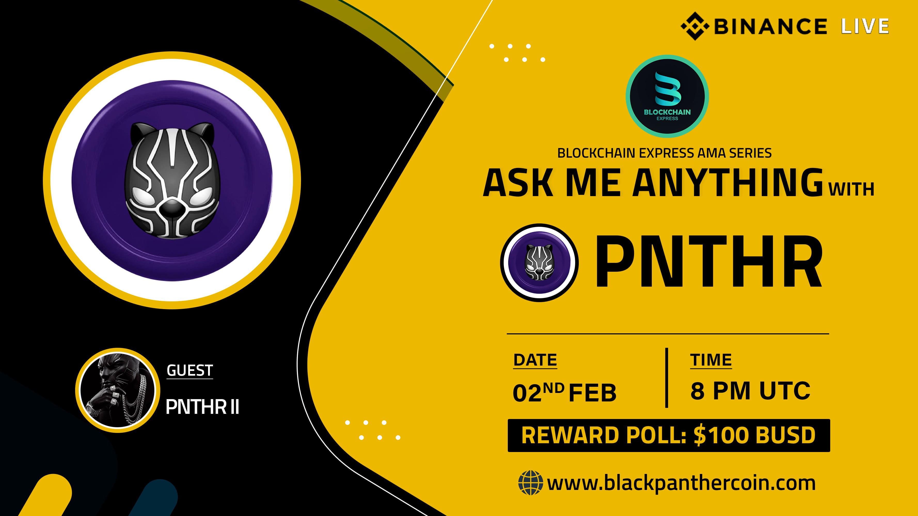 ₿lockchain Express will be hosting an session with" PNTHR "