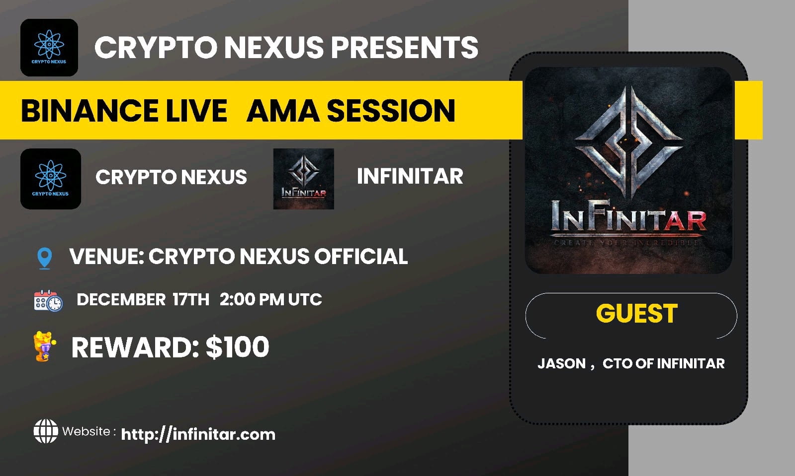 Crypto nexus Binance live AMA With Infinitar