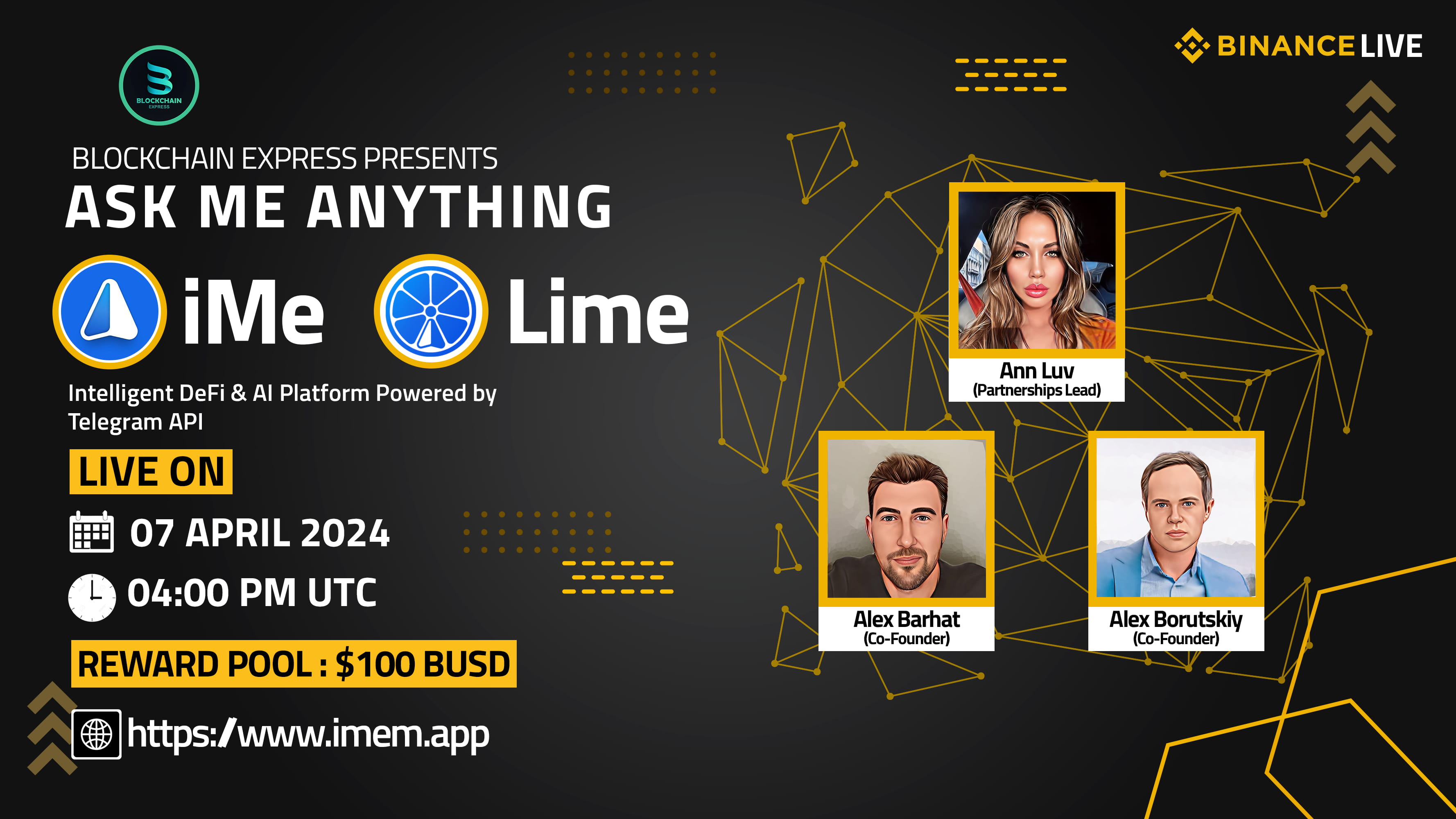 ₿lockchain Express will be hosting anAMA session with" iMe & Lime "