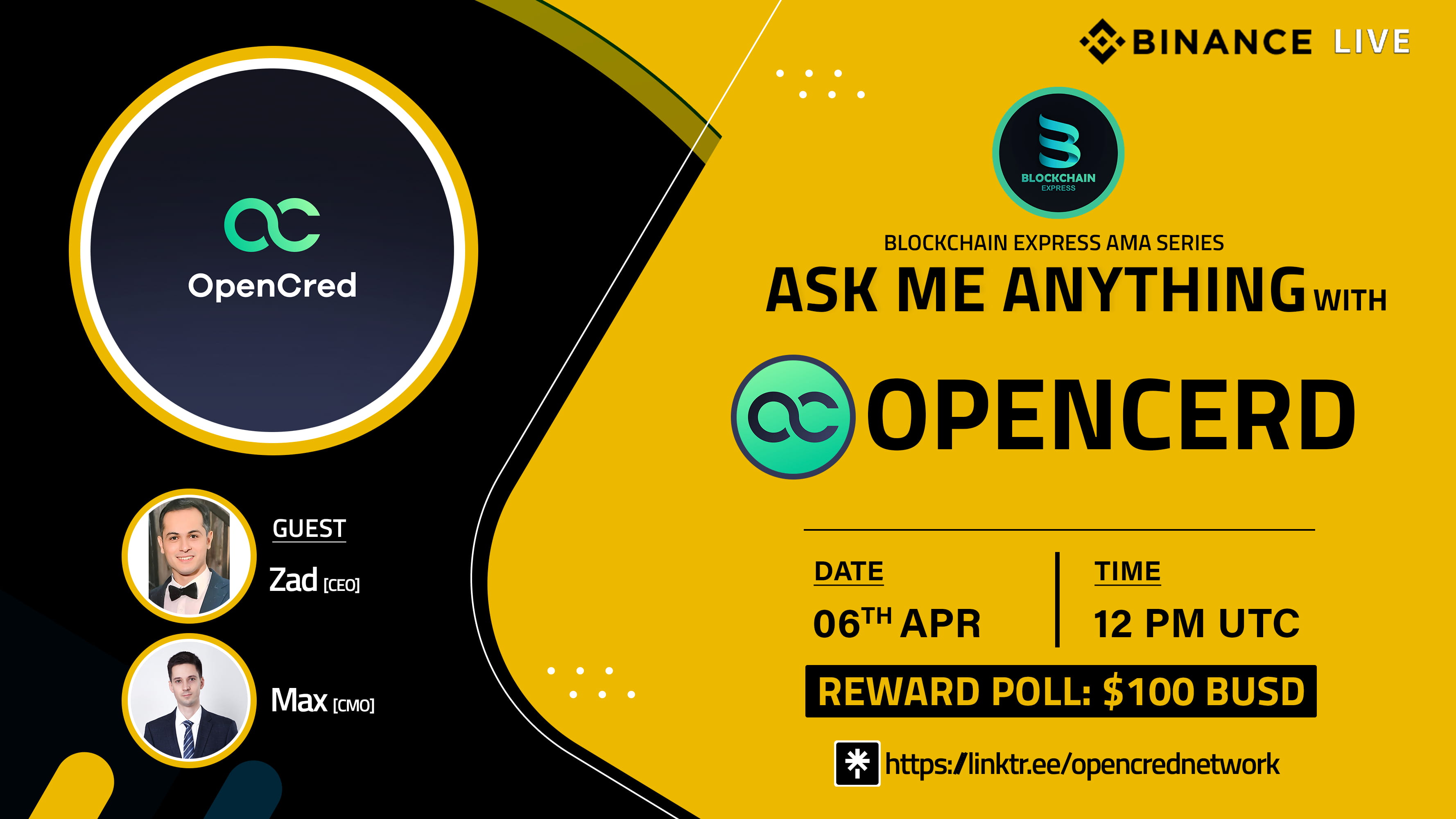 ₿lockchain Express will be hosting an AMA session with" Open Cred "