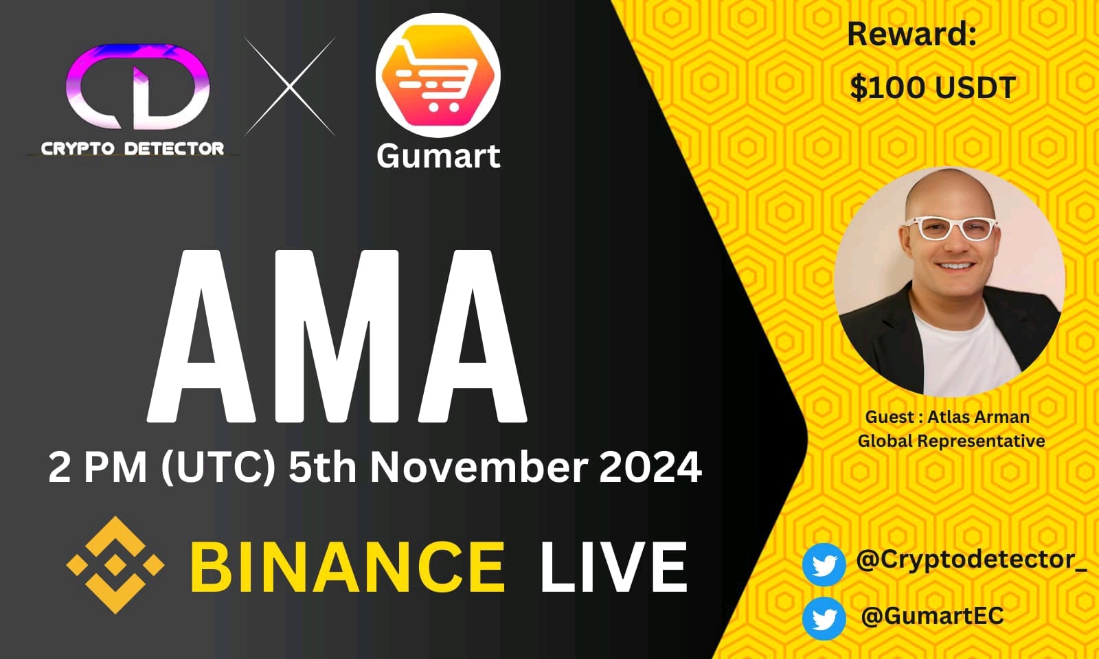 Crypto Detector  will be holding AMA with Gumart at Binance Live.