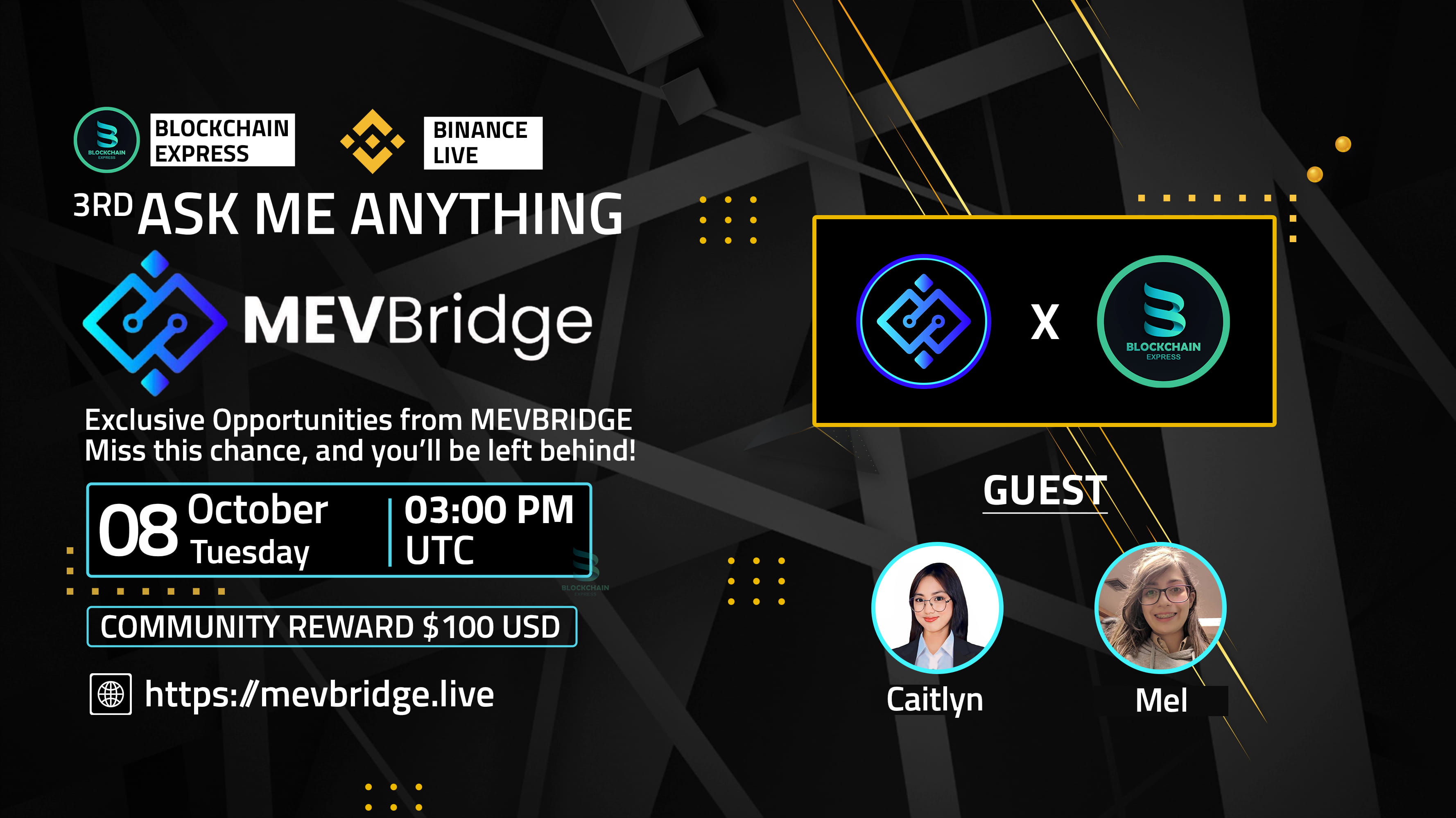 ₿lockchain Express will be hosting an 3rd AMA session with" Mevbridge "