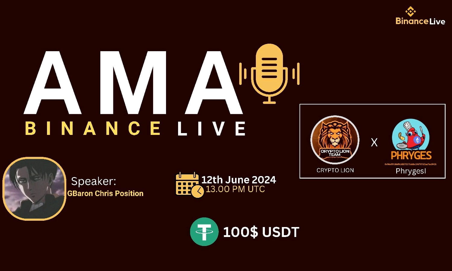  Crypto Line AMA with Phryges  | 100$ Reward2024-6-12, 13:00 PM UTC 