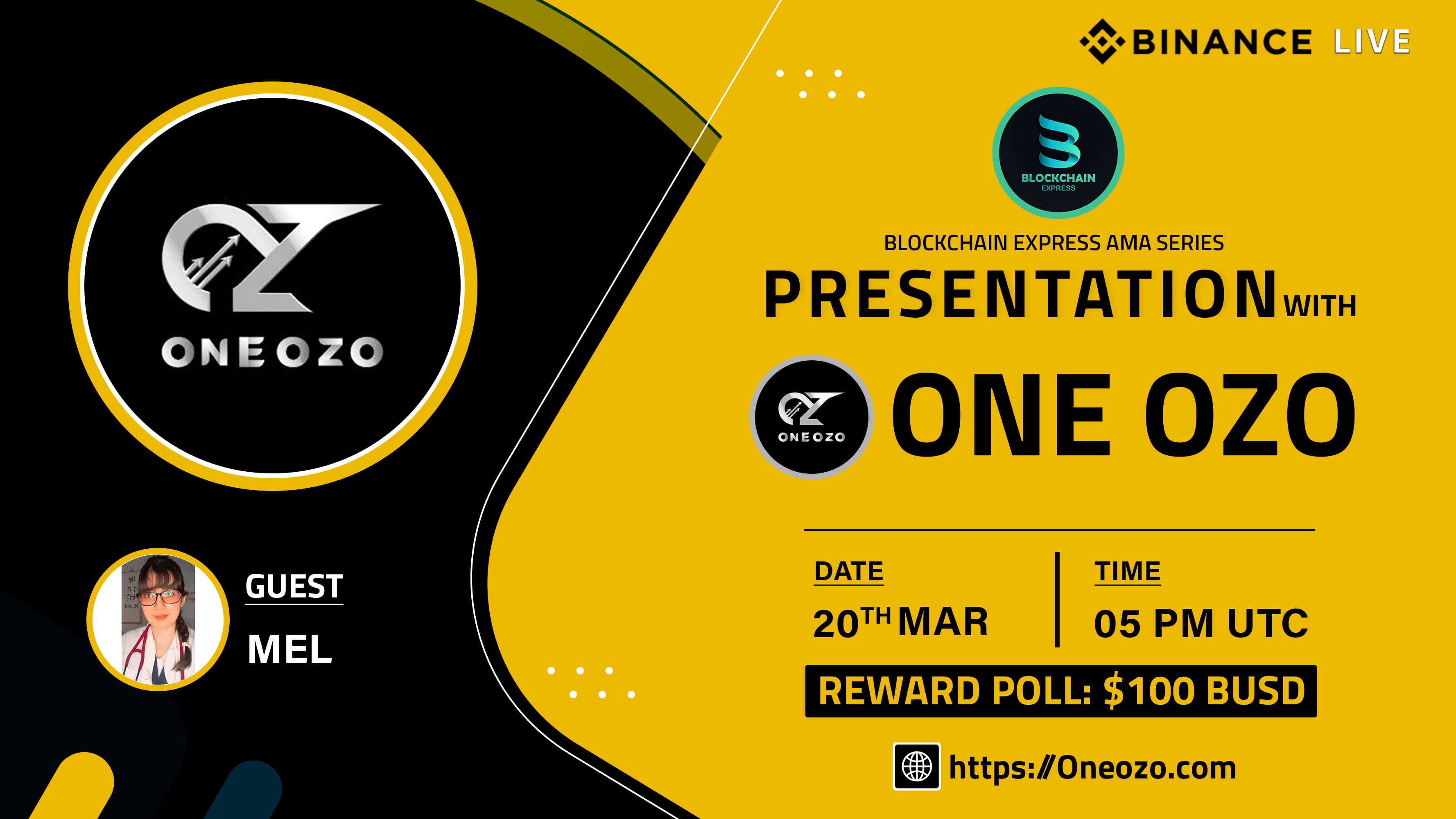 ₿lockchain Express will be hosting an presentation with" ONE OZO "
