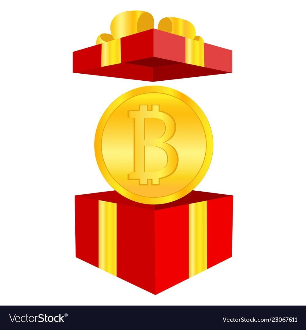 Coin bitcoin in a gift box the Visit > concept of crypto Vector