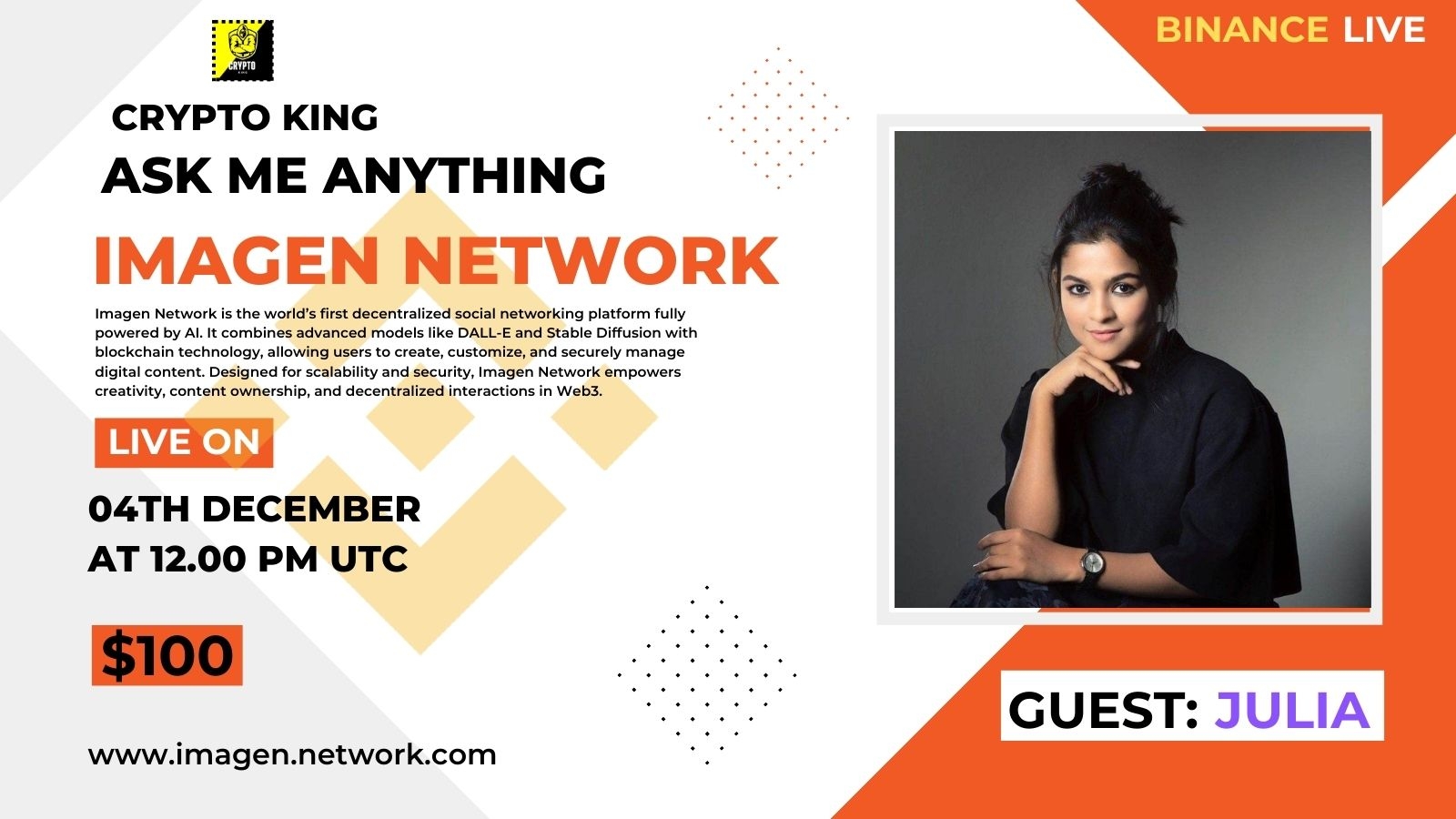 Crypto King Will Hosting AMA With "Imagen Network " | Reward : $100 USDT