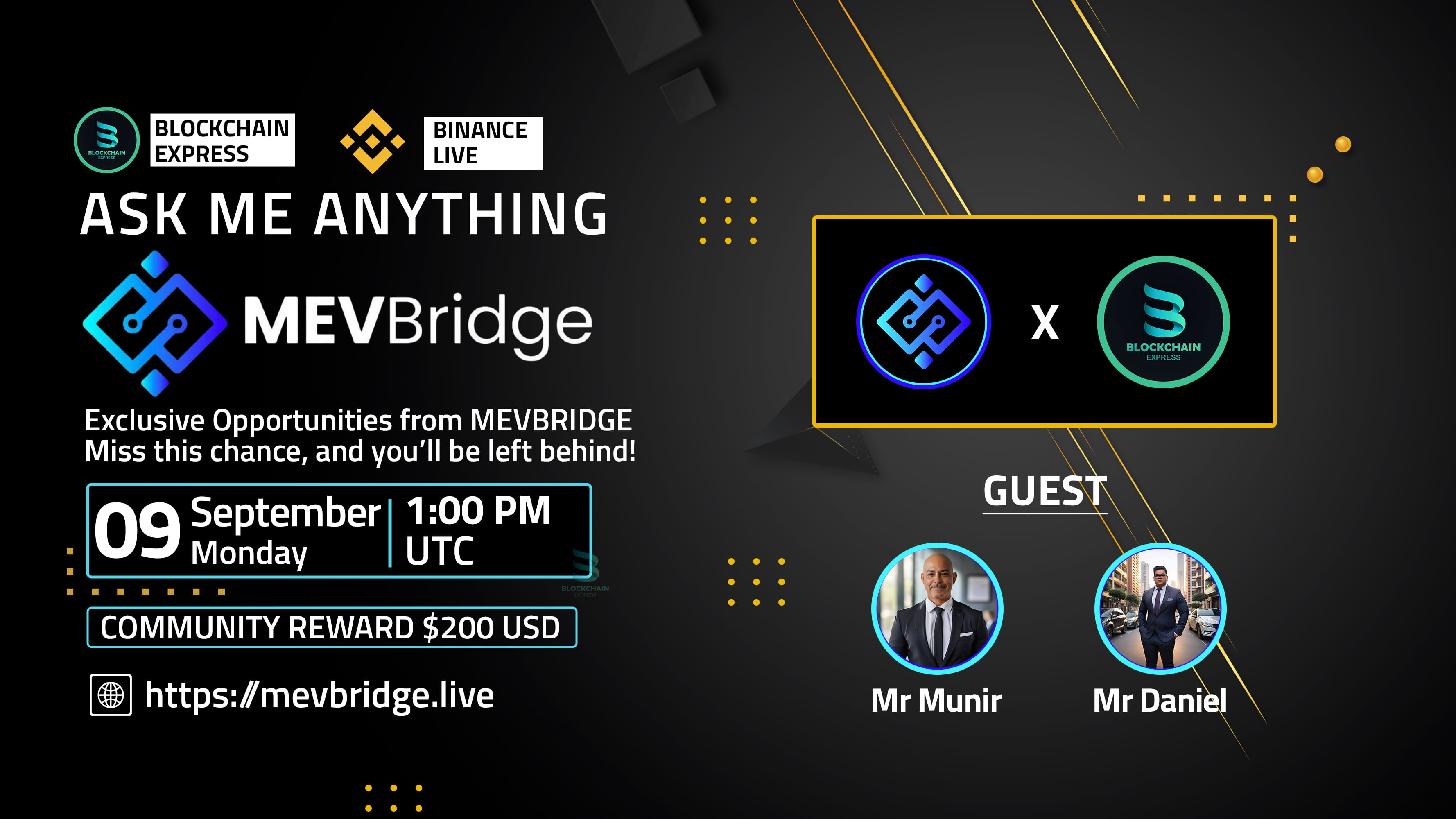 ₿lockchain Express will be hosting an AMA session with" Mevbridge "