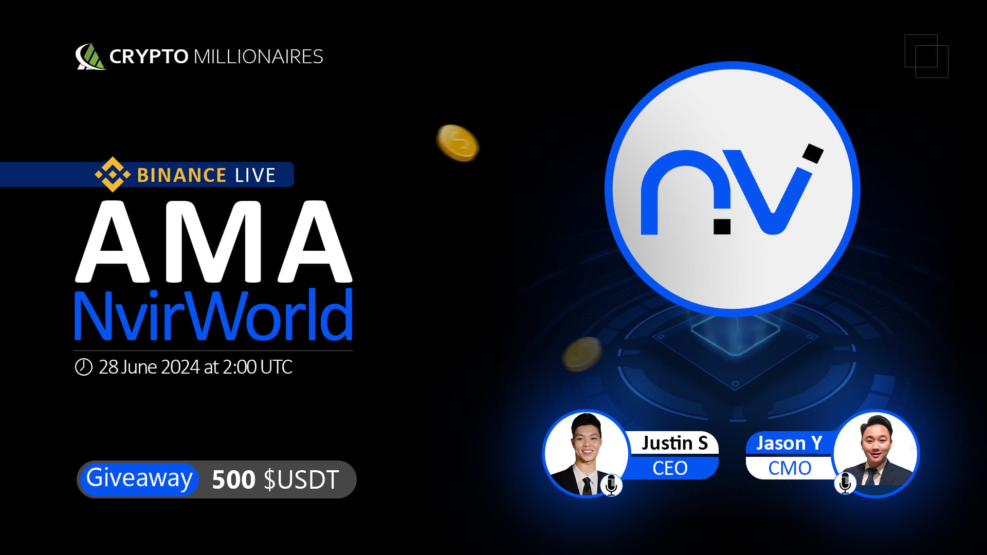 Crypto Millionaires presents AMA with NvirWorld | Reward $500 USDT