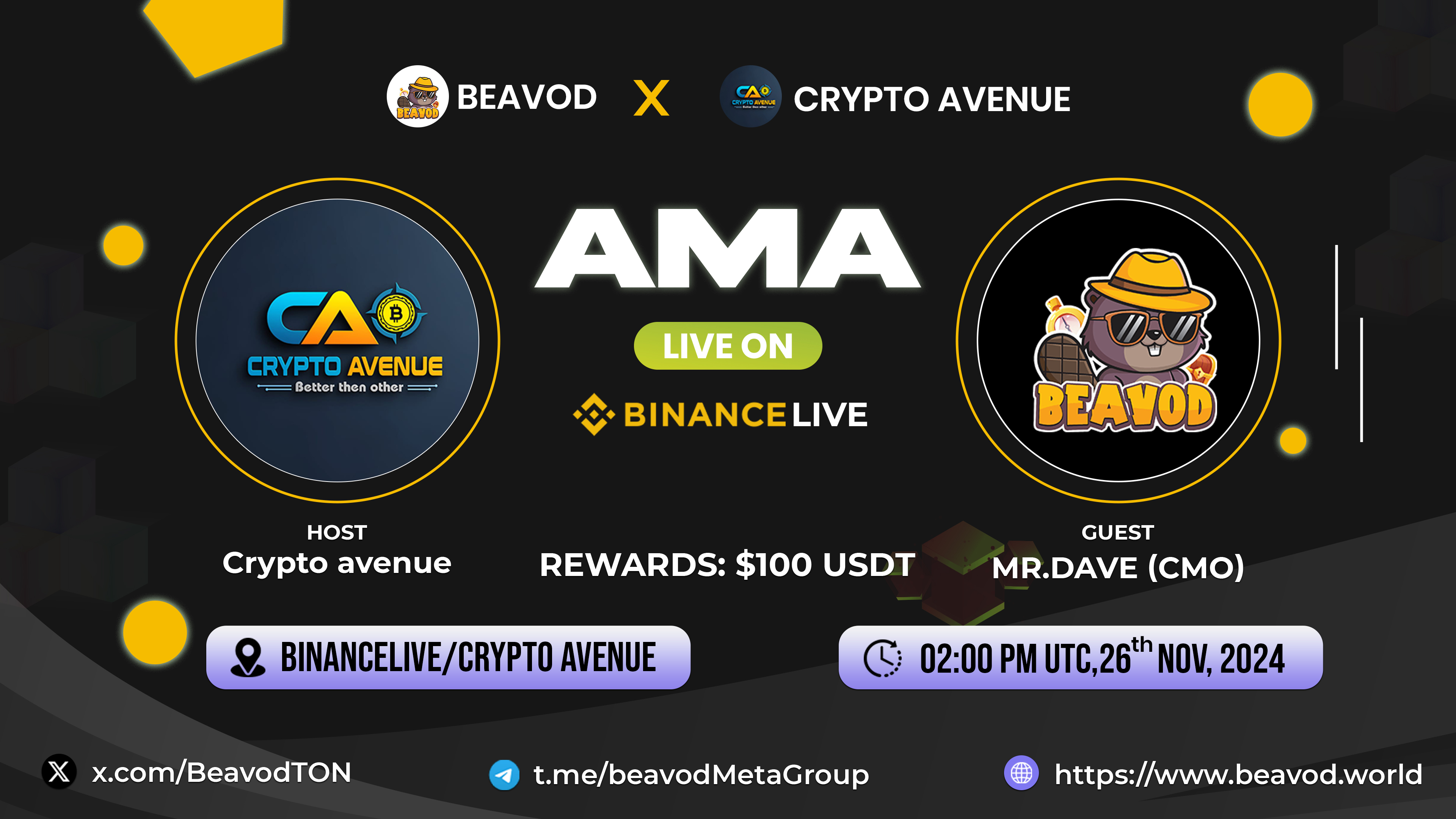 AMA - Crypto Avenue X BEAVOD [Reward $100 USDT]