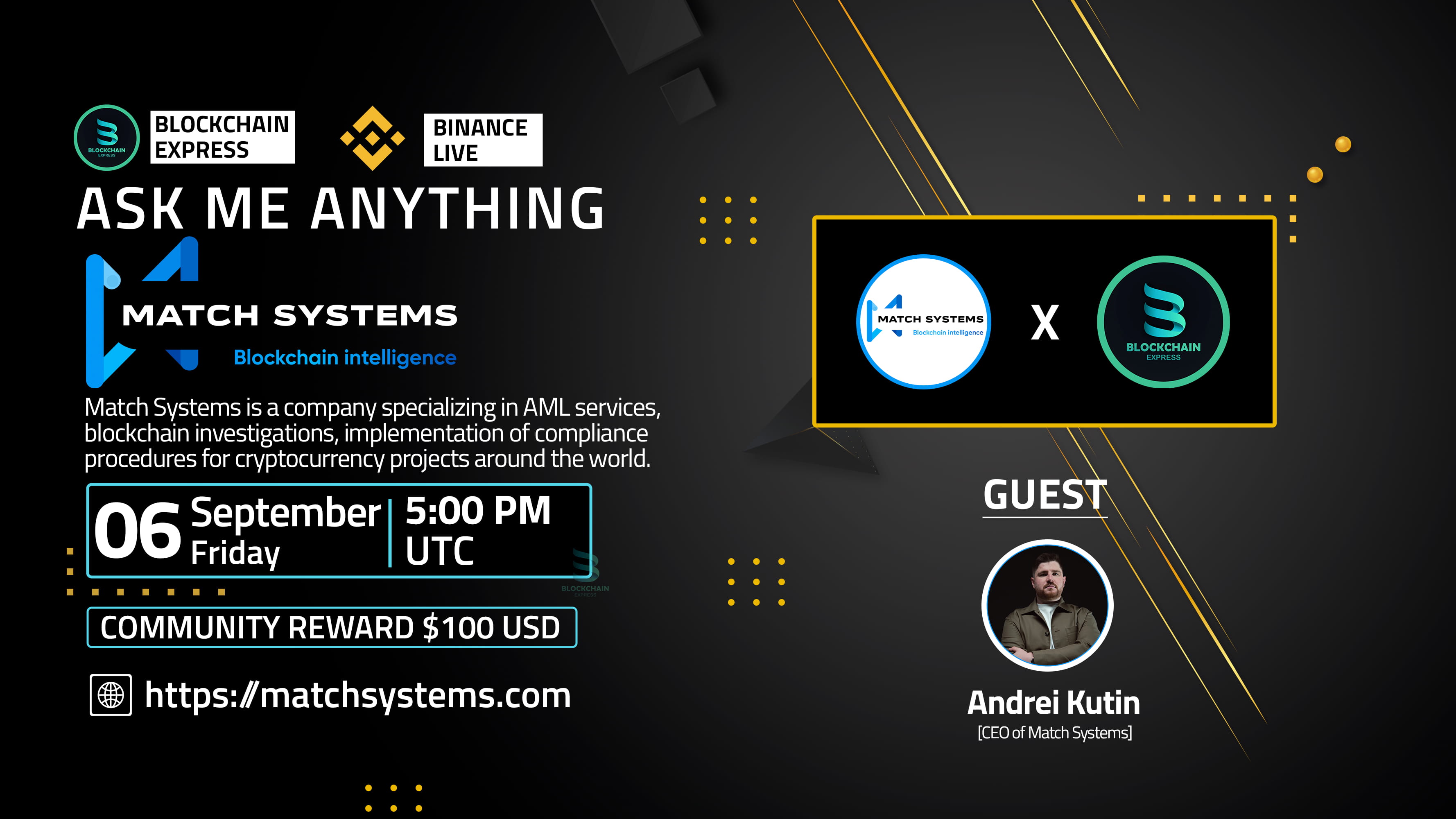 ₿lockchain Express will be hosting an AMA session with" Match Systems "