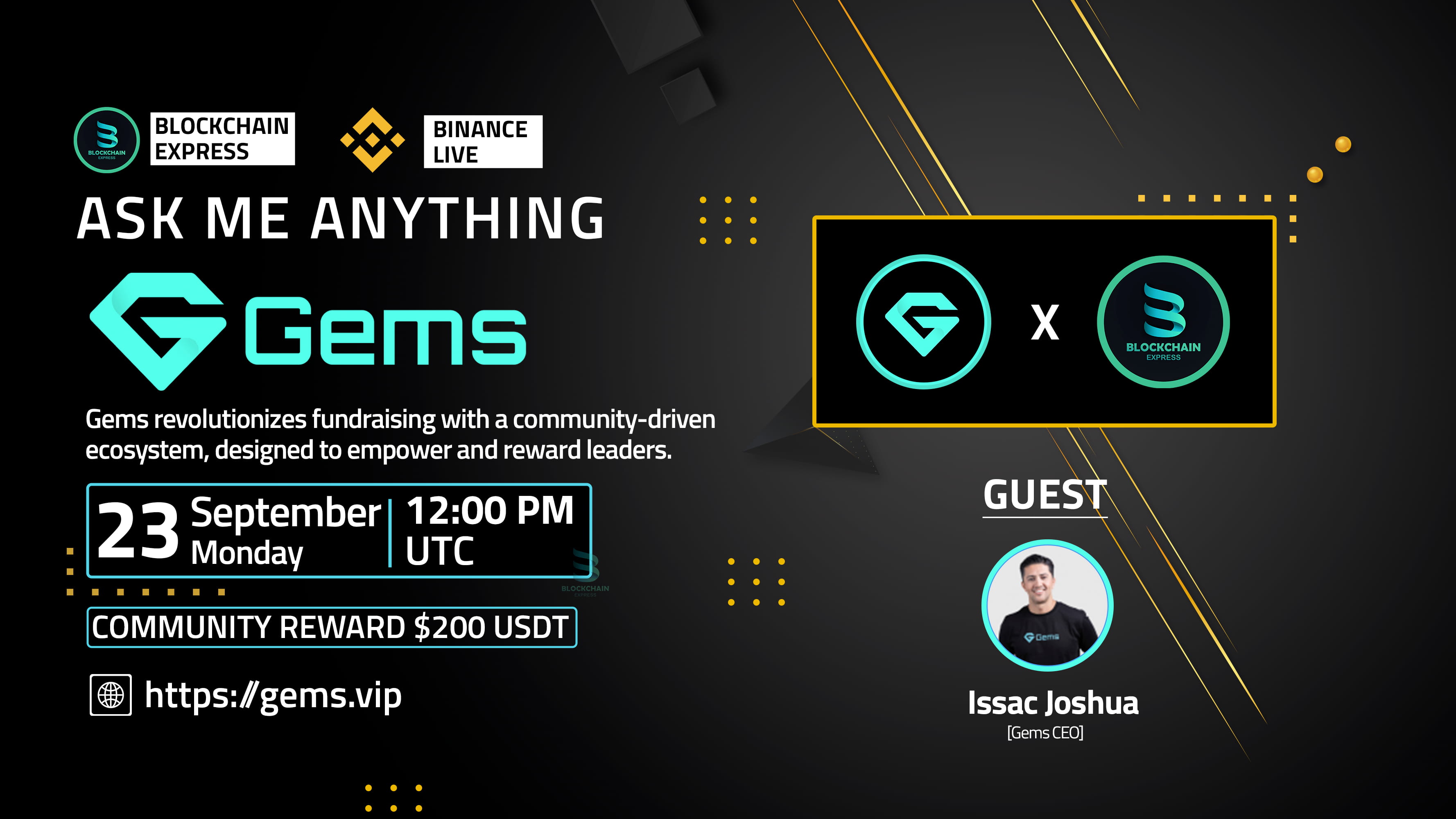 ₿lockchain Express will be hosting an AMA session with" Gems "