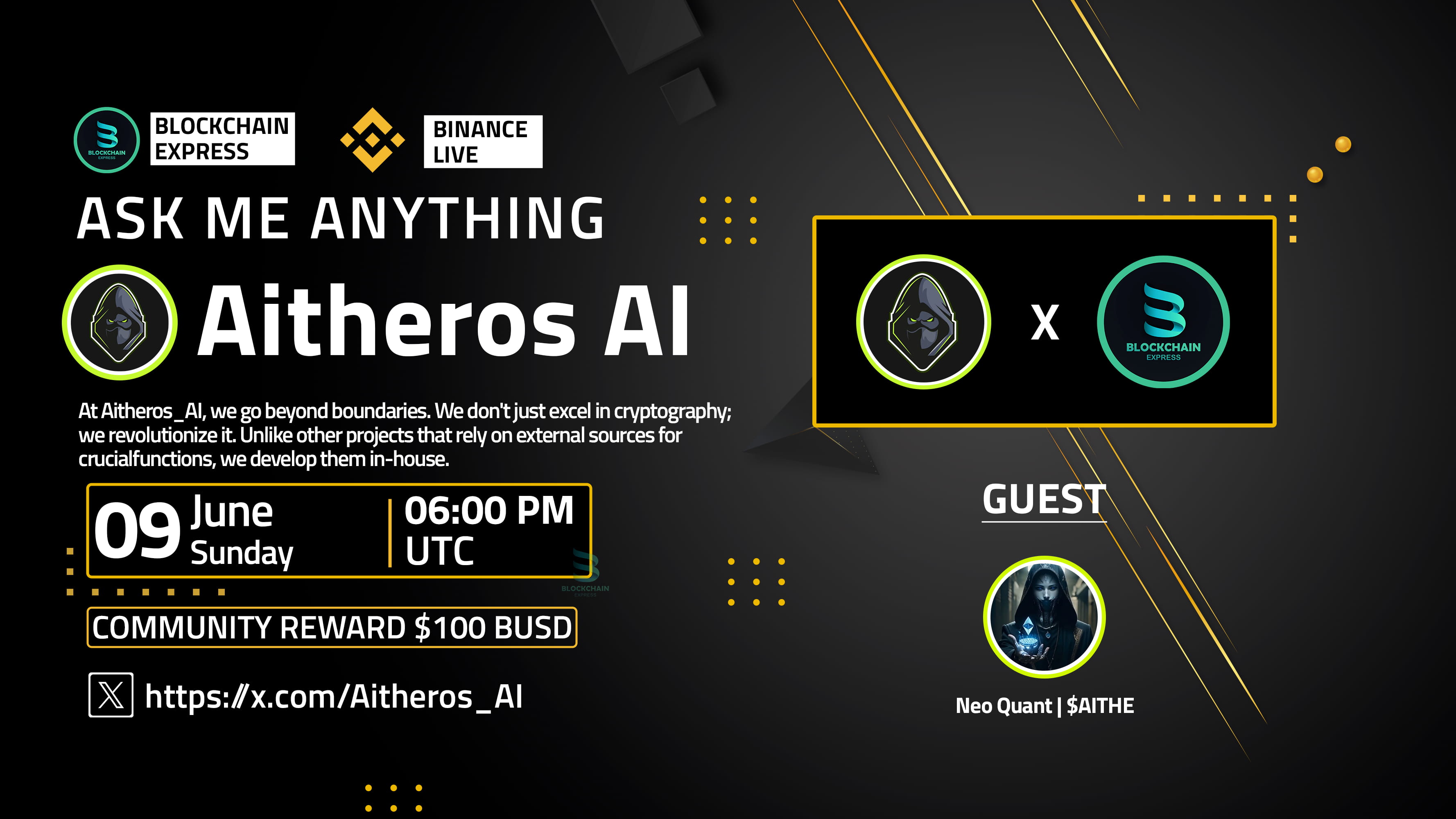 ₿lockchain Express will be hosting an AMA session with" Aitheros AI "