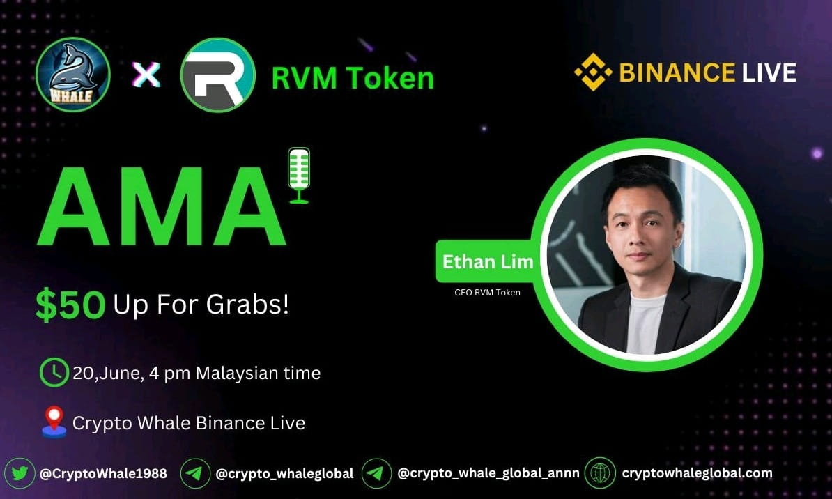 Crypto Whale is going to Host live  AMA with RVM TOKEN  Reward : 50 