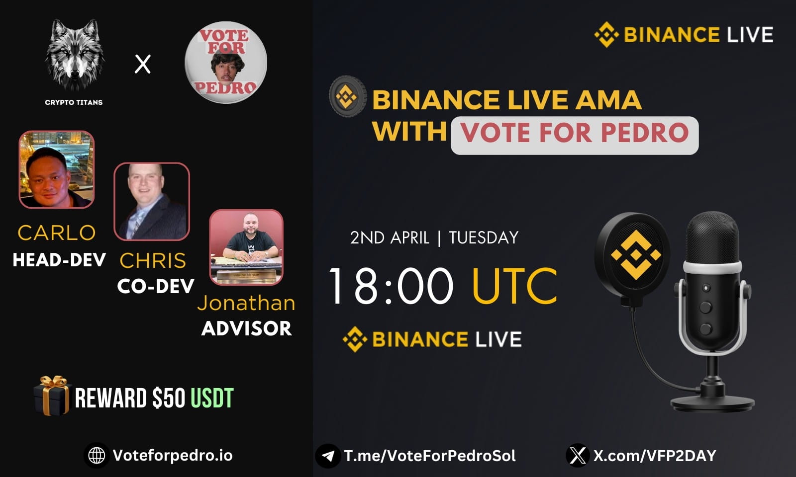 AMA - CryptoTiTans <> Vote For Pedro | $50 Reward