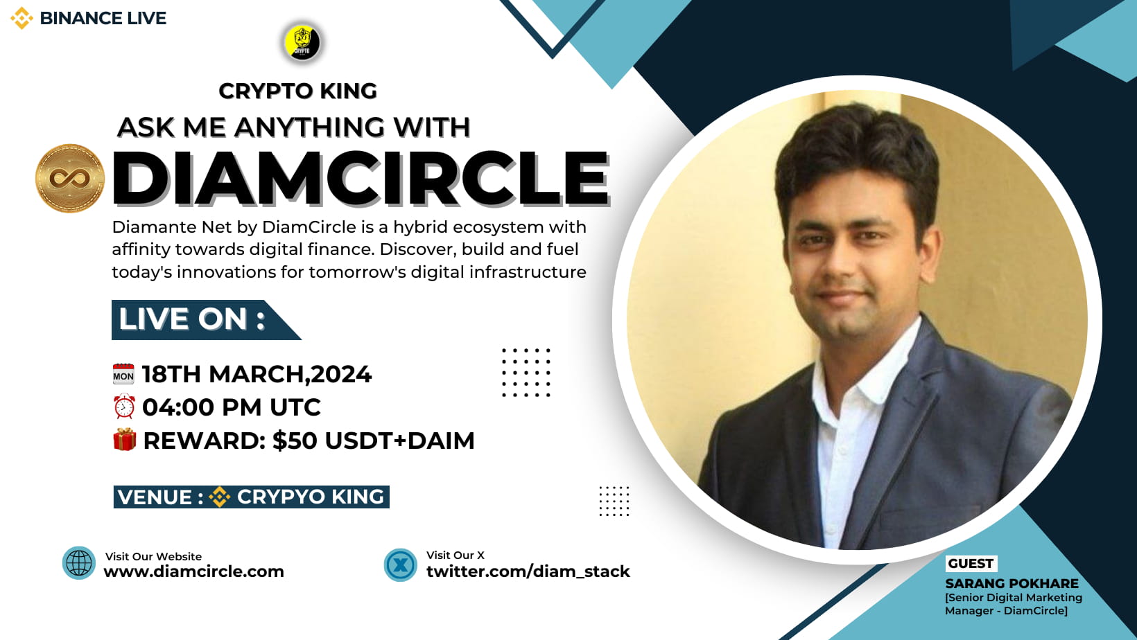 Crypto King Will Hosting AMA With DIAMCIRCLE | Reward :$50 USDT1000 DIAM