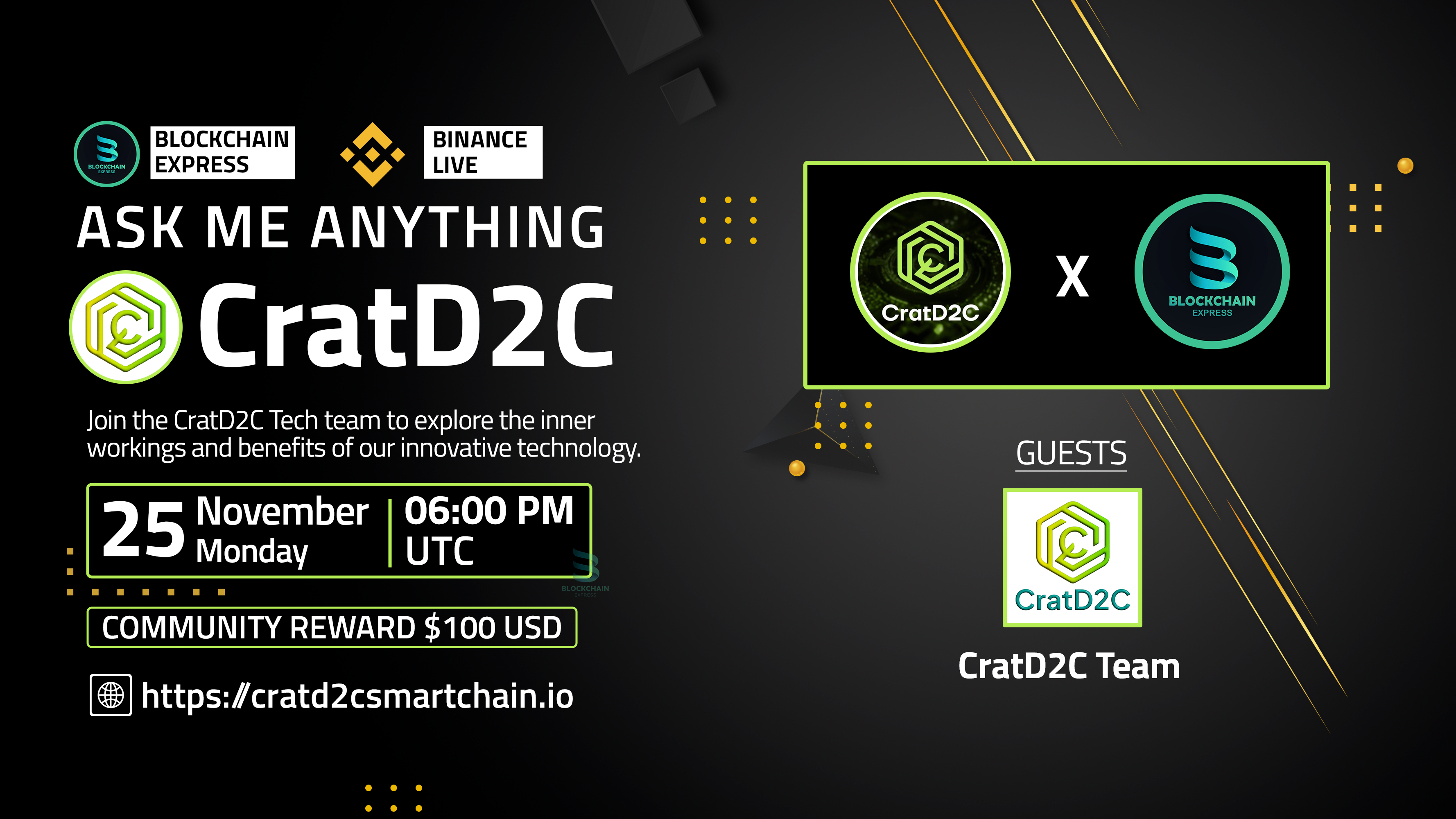 ₿lockchain Express will be hosting an AMA session with" CratD2C "