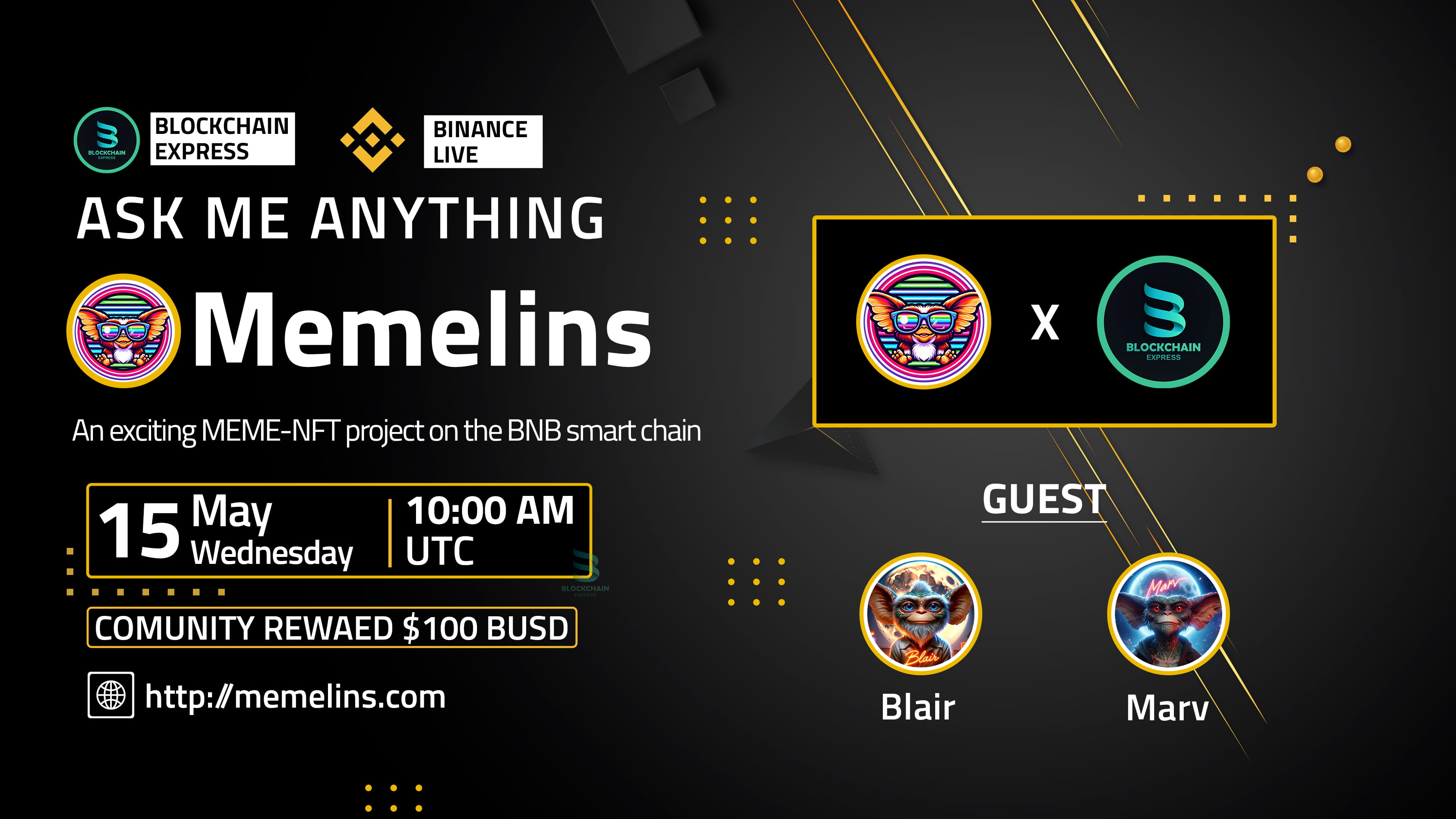 ₿lockchain Express will be hosting an AMA session with" Memelins "